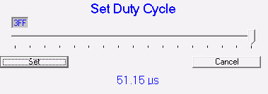 PWM 1 screen, duty cycle dialog