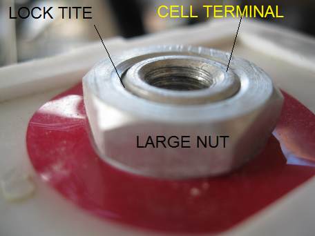 Prismatic cell terminal close-up