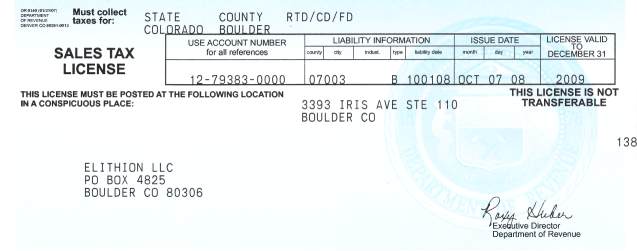 Colorado sales tax license